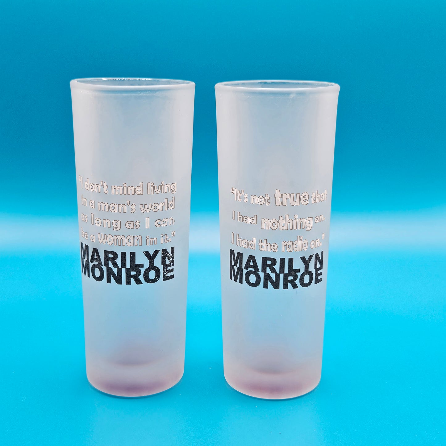 Marilyn Monroe tall quote shot glasses, pair, Bernard of Hollywood
