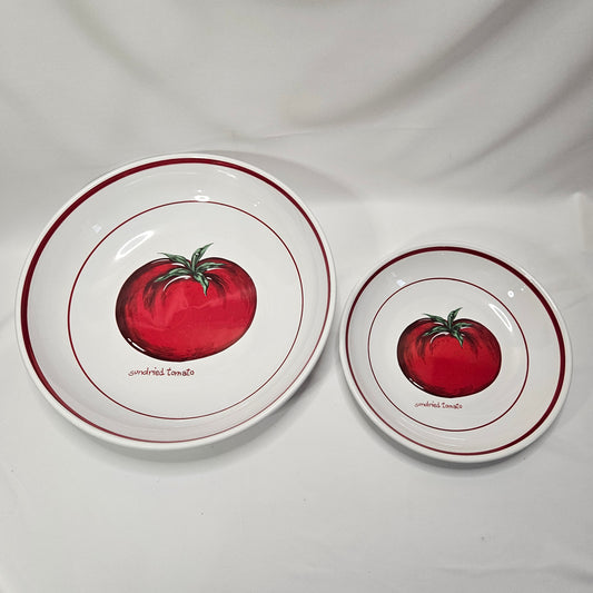 Set of two vintage Sundried Tomato pasta serving bowls, made in Portugal for Over and Back
