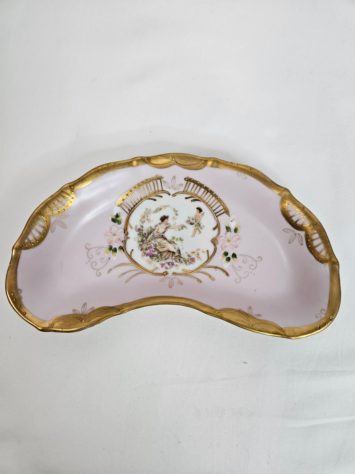 Vintage Ardalt Lenwile Fine China lavender and gold hand painted crescent dish