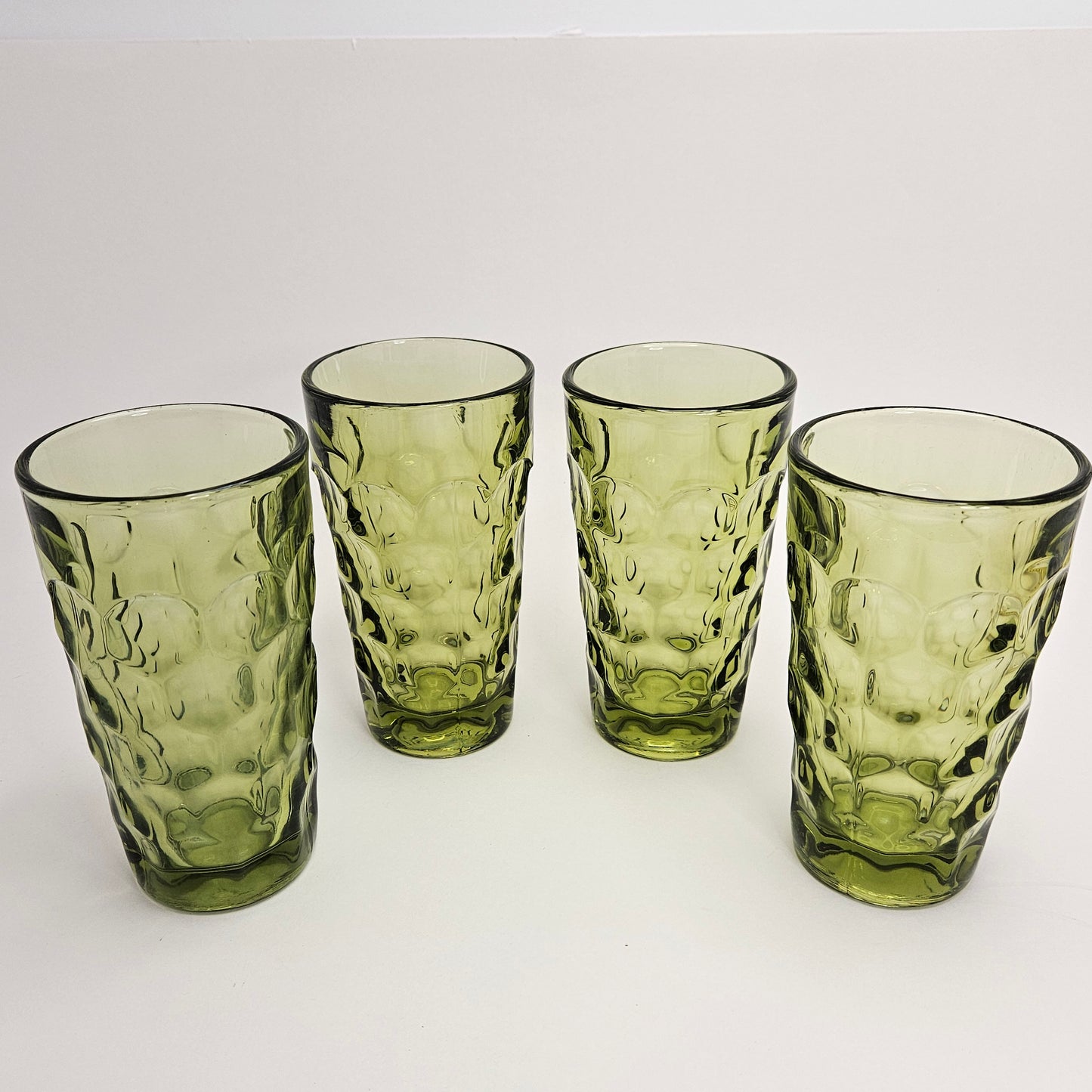 Indiana Glass Kings Crown Thumbprint Green Vintage Drinking Glasses Set of 4