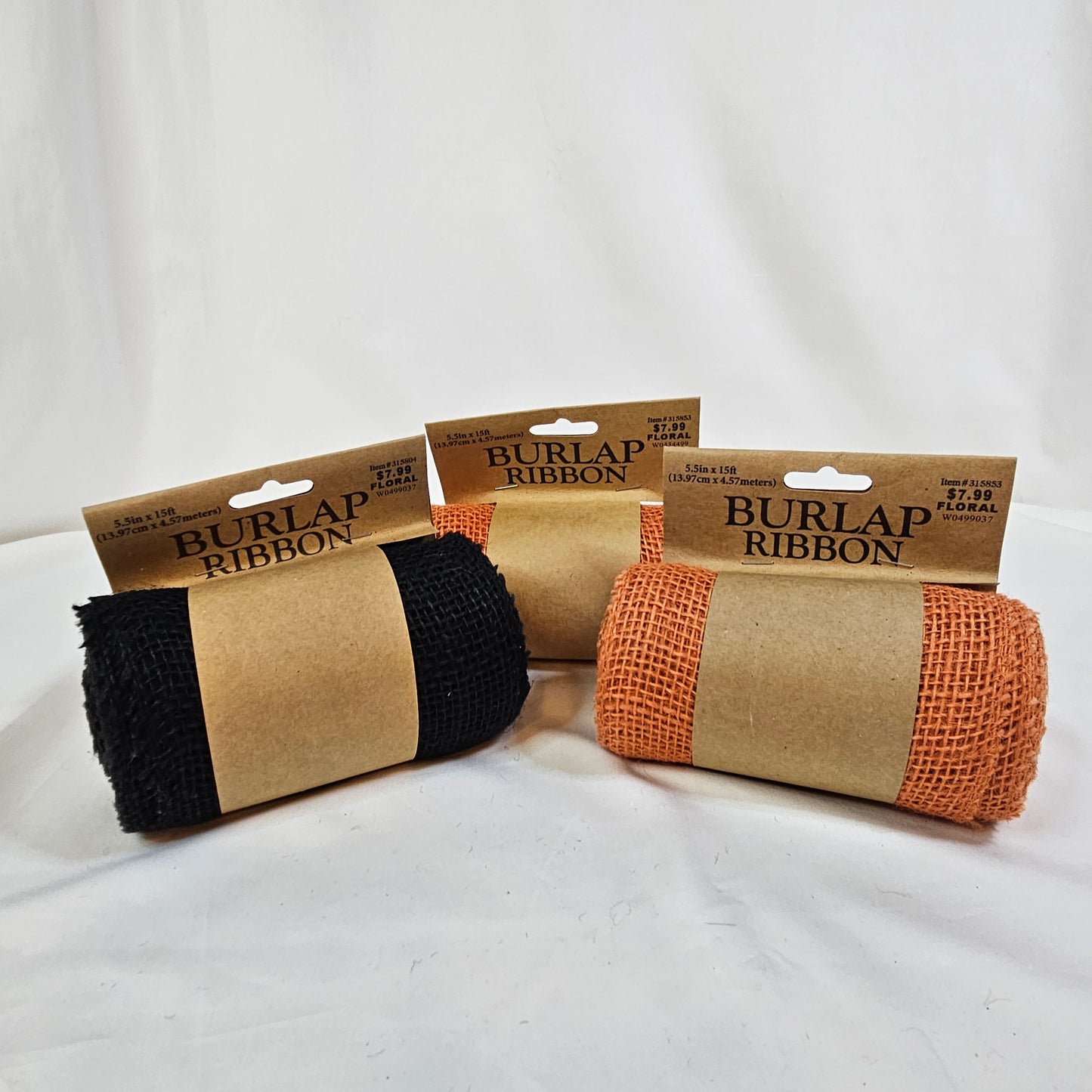 Burlap craft ribbon, lot of 3 rolls, Orange and Black, Hobby Lobby, 5.5 inches wide