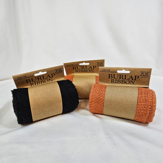 Burlap craft ribbon, lot of 3 rolls, Orange and Black, Hobby Lobby, 5.5 inches wide