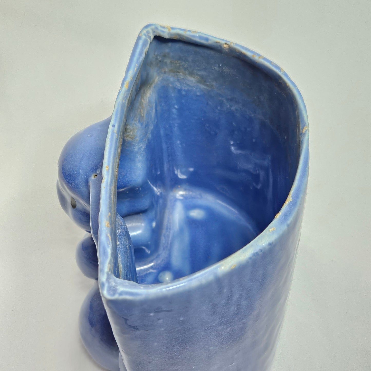 Vintage Niloak Bunny planter, Ozark Blue with painted eyes