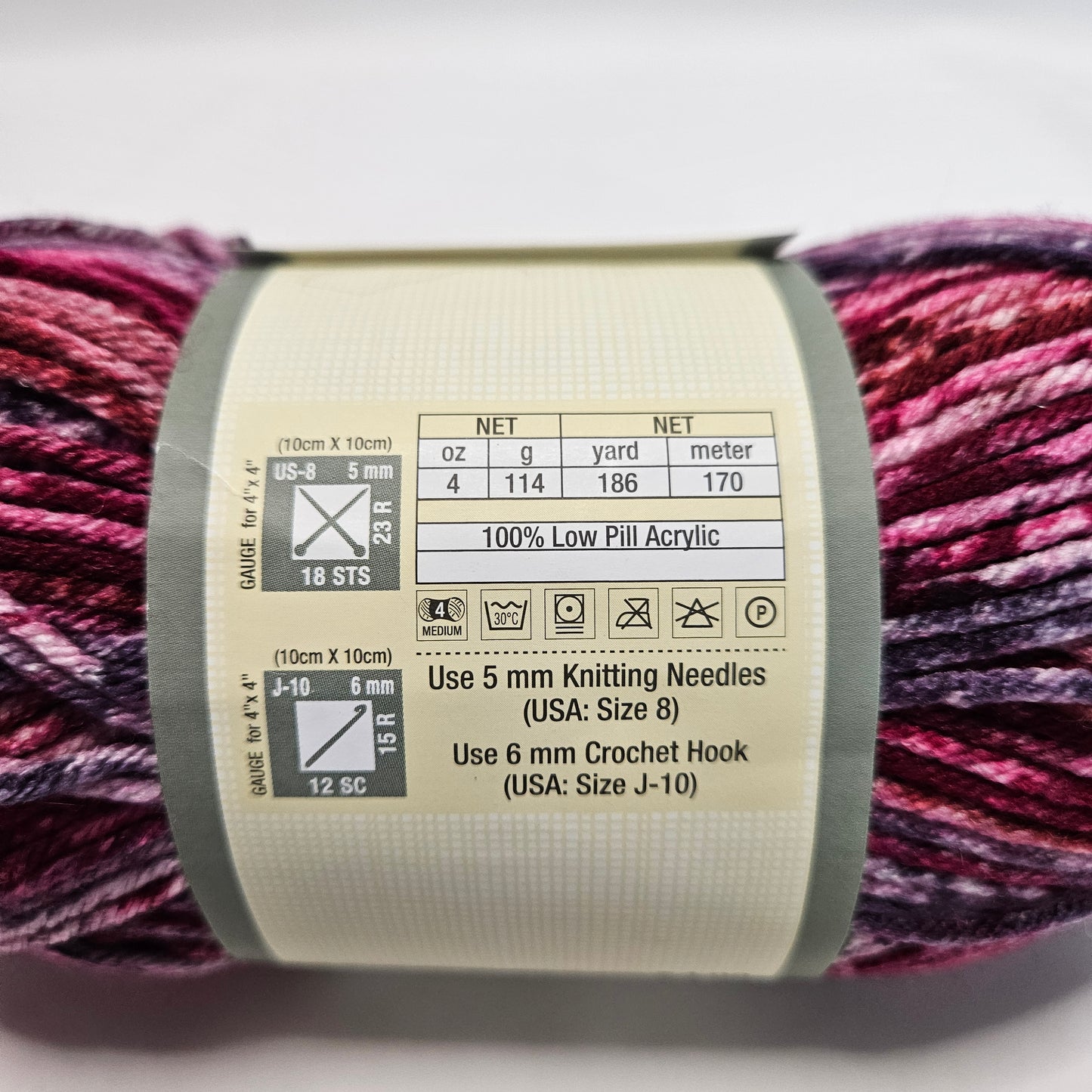 Yarn Bee Soft & Sleek low pill acrylic yarn, color Berry Mix